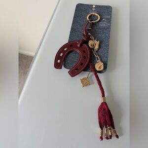 Atterri Burgundy Horseshoe Keychain bag charm with Gold western charms